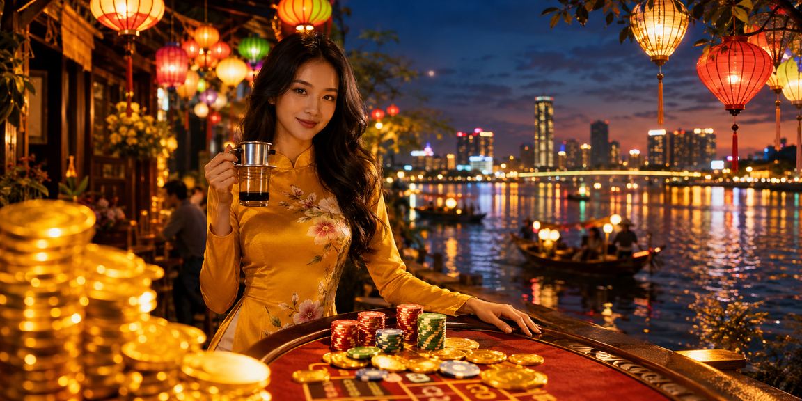 Người chơi VIP tại Sài Gòn thưởng thức cà phê và khuyến mãi casino neon về đêm